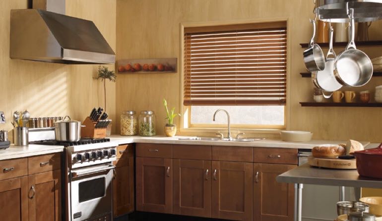 Fort Lauderdale kitchen faux wood blinds.